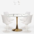 Table effet marbre ronde 120 cm + 4 chaises Tulipan blanches Saidu+ Promotion