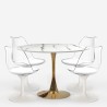 Table effet marbre ronde 120 cm + 4 chaises Tulipan blanches Saidu+ Catalogue