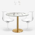Table ronde 80cm Tulipan en marbre + 2 chaises blanches transparentes Vixan Promotion