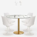 Table effet marbre Tulipan blanc 120cm or + 4 chaises Vixan+ Promotion