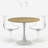 Table blanche bois ronde 80cm + 2 chaises cuisine Meis