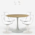 Table ronde 120 cm + 4 chaises transparentes en bois Tulipan Meis+ Promotion