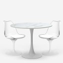Table ronde 80cm Tulipan effet marbre + 2 chaises blanc noir Liwat Remises