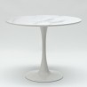 Table ronde 80cm Tulipan effet marbre + 2 chaises blanc noir Liwat 
