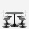 Table ronde 120cm + 4 chaises Tulipe  blanc noir effet marbre Liwat+ Réductions