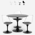 Table Tulipan ronde 90cm + 3 chaises transparentes blanc noir Wasen Promotion