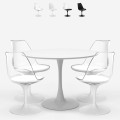 Table Tulipan ronde 100cm + 4 chaises blanc noir transparent Yallam Promotion