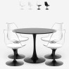 Table Tulipan ronde 100cm + 4 chaises blanc noir transparent Yallam