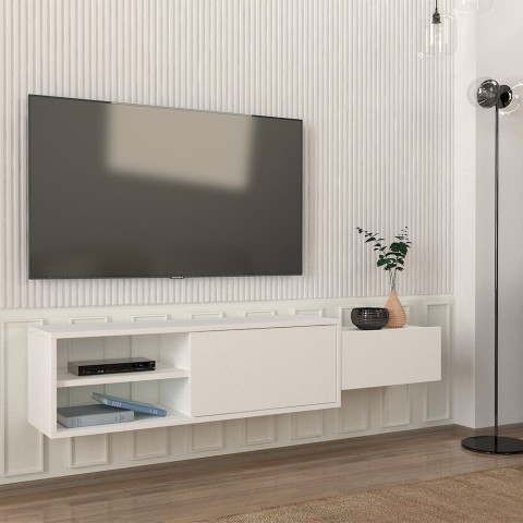 Meuble TV suspendu de salon blanc 2 portes 160x30x33cm Dione Promotion