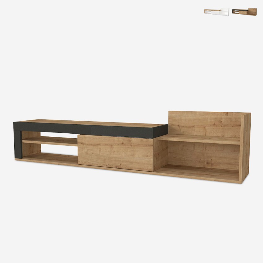 Meuble TV moderne design suspendu 1 porte et étagère 180x32x42cm Trella Vente Meuble TV moderne design suspendu 1 porte et étagère 180x32x42cm Trella Vente