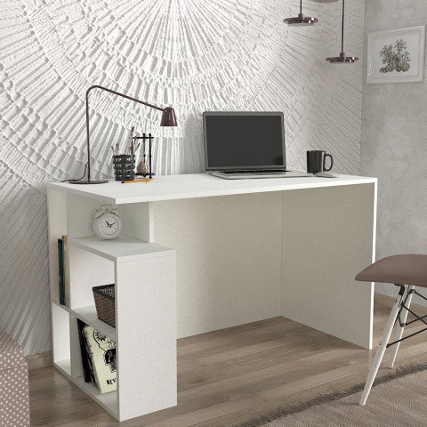 Bureau moderne blanc avec étagères 120x60x74cm Labran Promotion