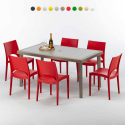 Rechthoekige salontafel beige 150x90 cm met stalen onderstel en 6 gekleurde stoelen Marion Aanbieding