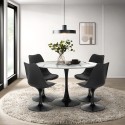 Table ronde 120cm effet marbre + 4 chaises Tulipan blanc noir Lapis+ Remises