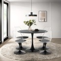 Table ronde 120cm + 4 chaises Tulipe  blanc noir effet marbre Liwat+ Offre