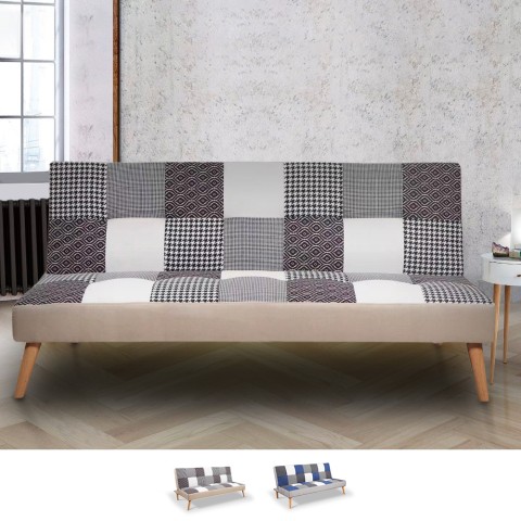 2-3-zits slaapbank in moderne patchwork-stijl stof Kolorama+ Aanbieding