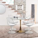 Table effet marbre ronde 120 cm + 4 chaises Tulipan blanches Saidu+ Remises