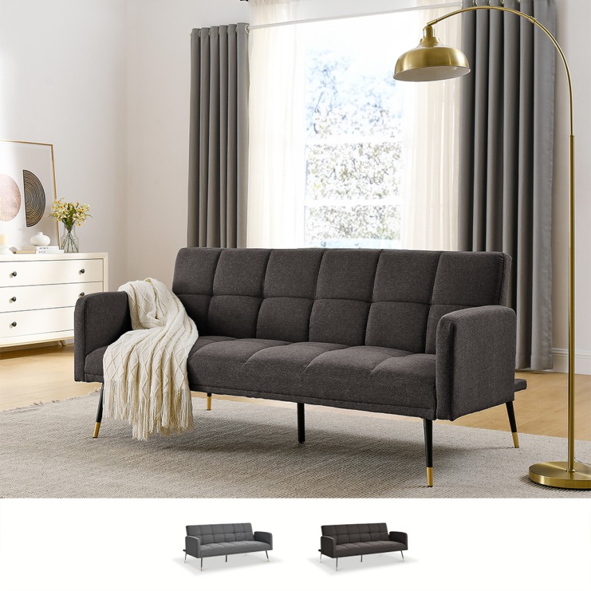 Canapé convertible en tissu 2-3 places accoudoirs pieds noirs dorés Mulier Vente Canapé convertible en tissu 2-3 places accoudoirs pieds noirs dorés Mulier Vente