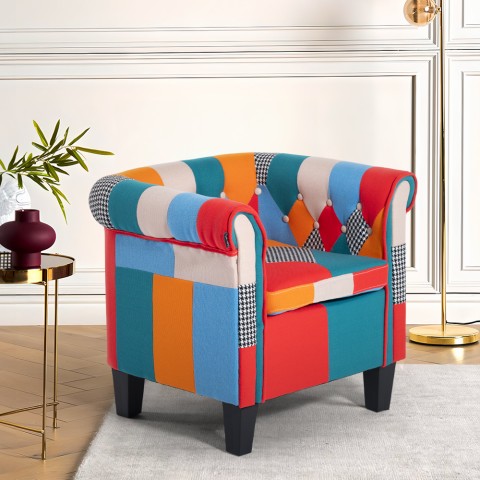 Patchwork fauteuil in veelkleurige stof en modern design Caen Aanbieding