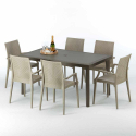 Rechthoekige salontafel bruin 150x90 cm met stalen onderstel en 6 gekleurde stoelen Focus 