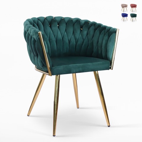 Fauteuil design en velours chaise accoudoirs pieds dorés Versailles Promotion