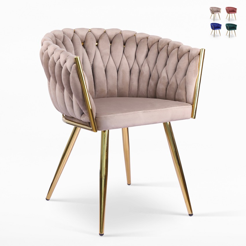 Design fauteuil van fluweel stoel met armleuningen en gouden poten Versailles Korting