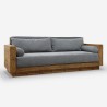 3-zits rustiek houten bankstel met grijze stoffen kussens 225x81x81 cm Morgan Verkoop