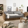 3-zits rustiek houten bankstel met grijze stoffen kussens 225x81x81 cm Morgan Aanbieding