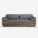 3-zits rustiek houten bankstel met grijze stoffen kussens 225x81x81 cm Morgan Aanbod