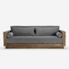 Canapé 3 places en bois rustique 225x81x81cm coussins en tissu gris Morgan Offre