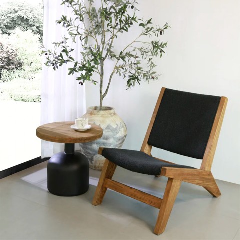Chaise en bois tissu fauteuil noir de salon chambre à coucher Marlon Promotion