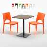 Table carrée 60x60 pied noir et plateau bois avec 2 chaises colorées Paris Kiss Promotion