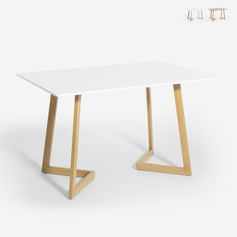Table de cuisine et salon 120x80cm plateau bois blanc scandinave Valk Promotion