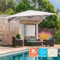 Verstelbare, draaibare zweefparasol van 3x4 m met houteffect Jungle Aanbieding