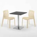 Table carrée 60x60 pied acier et plateau noir avec 2 chaises colorées Gruvyer Pistachio 