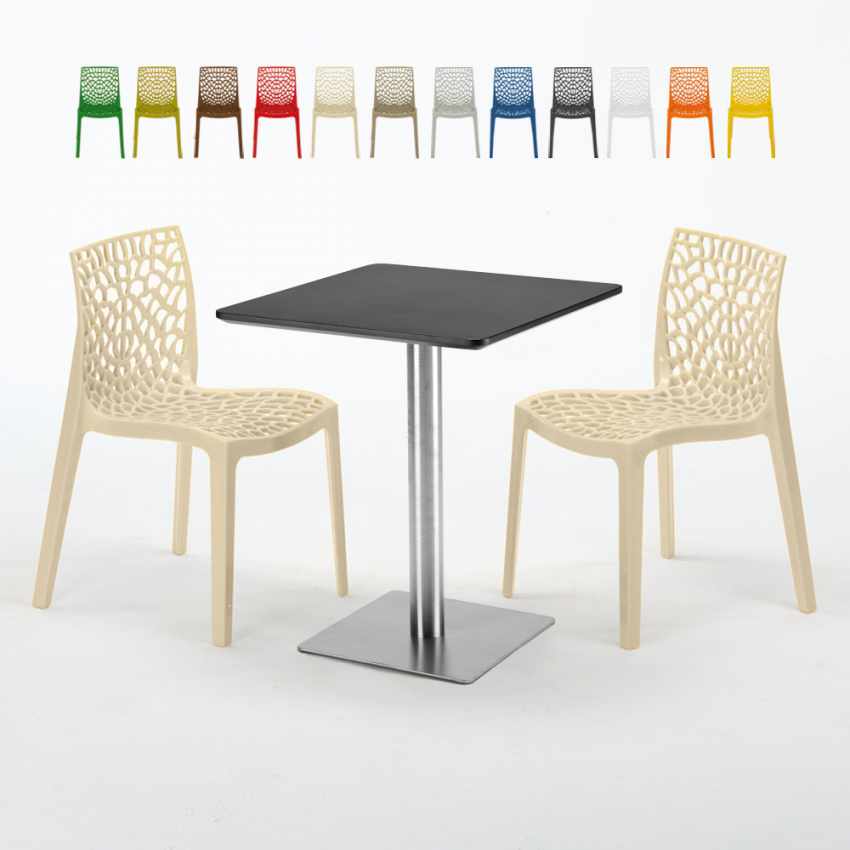 plus doe niet Verrijken Gruvyer Pistachio Vierkante tafel 60x60 cm Stalen onderstel en zwart top  met 2 gekleurde stoelen
