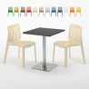 Table carrée 60x60 pied acier et plateau noir avec 2 chaises colorées Gruvyer Pistachio Offre