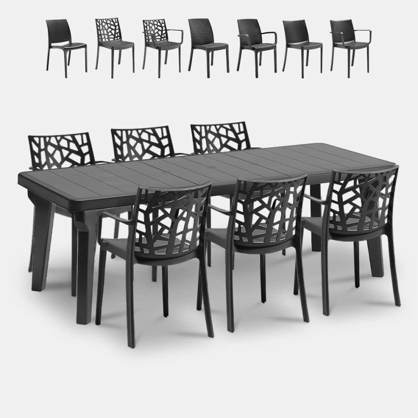 Tuinset met verstelbare tafel 160-220 cm en 6 stoelen zwart Liri Dark Kortingen