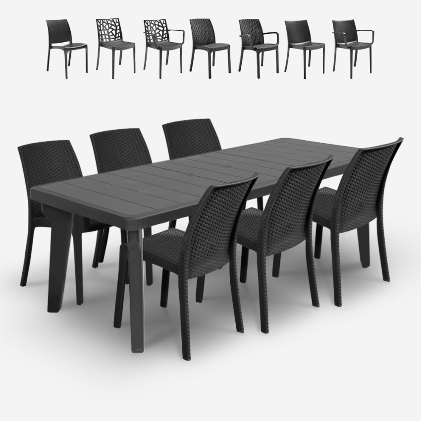 Tuinset met verstelbare tafel 160-220 cm en 6 stoelen zwart Liri Dark Afmetingen Tuinset met verstelbare tafel 160-220 cm en 6 stoelen zwart Liri Dark Afmetingen