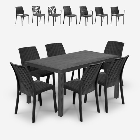 Tuinset tafel rattan 150x90cm 6 stoelen buiten zwart Meloria Dark Aanbieding