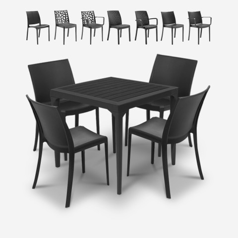 Salon de jardin table carré 80x80cm + 4 chaises noires Provence Dark Promotion
