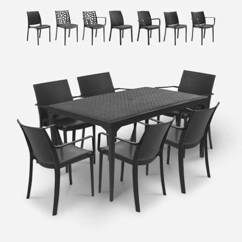 Sunrise Dark Salon de jardin avec table 150x90cm et 6 chaises noir Promotion