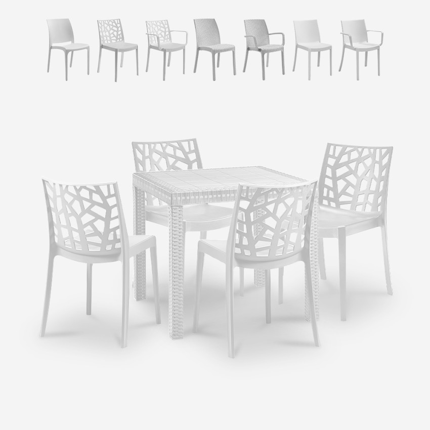 Salon de jardin table 80x80cm rotin + 4 chaises blanches Nisida Light Réductions Salon de jardin table 80x80cm rotin + 4 chaises blanches Nisida Light Réductions