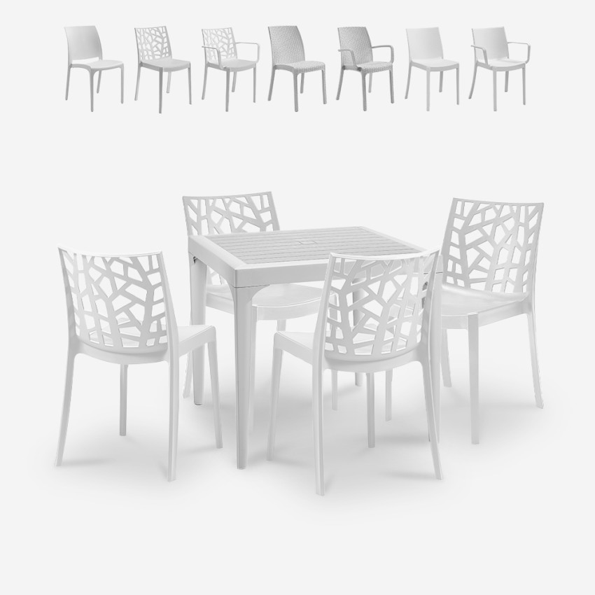 Salon de jardin table 80x80cm + 4 chaises blanches Provence Light Réductions Salon de jardin table 80x80cm + 4 chaises blanches Provence Light Réductions