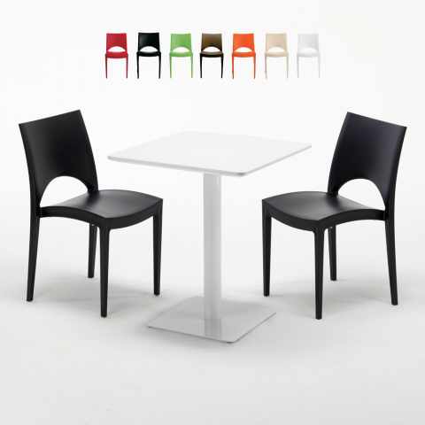 Table carrée 60x60 blanche avec 2 chaises colorées Paris Lemon