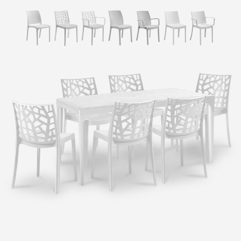 Salon de jardin table 150x90cm 6 chaises blanches Sunrise Light Promotion