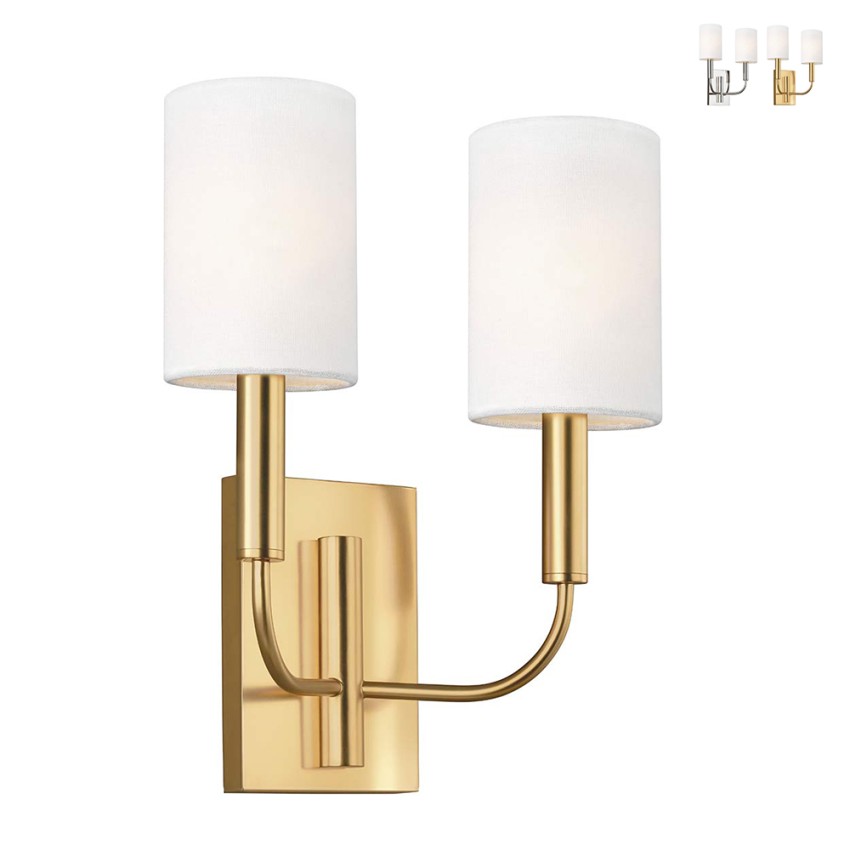 Klassieke wandlamp met 2 witte stoffen lampenkappen Brianna2 Verkoop Klassieke wandlamp met 2 witte stoffen lampenkappen Brianna2 Verkoop