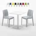 Table carrée 60x60 blanche avec 2 chaises colorées Ice Lemon Promotion