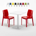 Vierkante salontafel wit 60x60 cm en 2 gekleurde stoelen Ice Lemon Korting