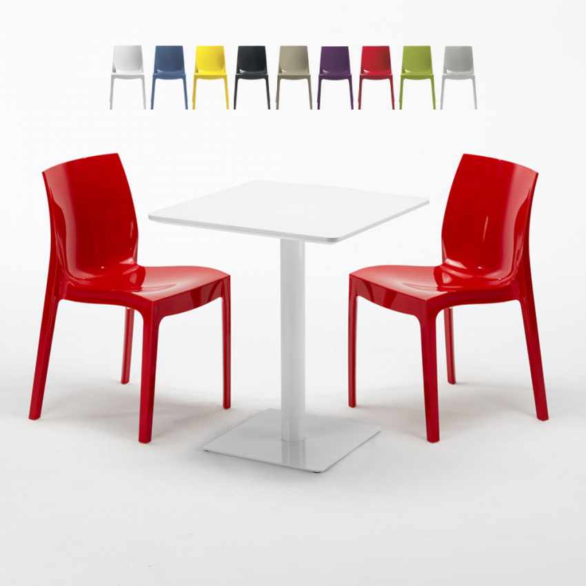 Vierkante salontafel wit 60x60 cm en 2 gekleurde stoelen Ice Lemon Korting Vierkante salontafel wit 60x60 cm en 2 gekleurde stoelen Ice Lemon Korting
