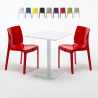 Table carrée 60x60 blanche avec 2 chaises colorées Ice Lemon Remises